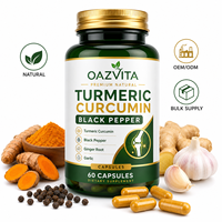 Oazvita OEM Complément Alimentaire en Capsules de Curcuma Naturel, Curcumine, Poivre Noir, Fibres Alimentaires, Racine de Gingembre, Ail
