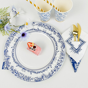 Vajilla de Porcelana Azul y Blanca Estilo Chino DAMAI con Flores, Barcos y Pájaros, Artículos para Fiestas, Platos, Vasos y Servilletas de Papel - Product Image 3