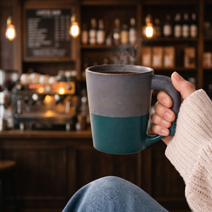 Mug à café en céramique, trois tons brun, gris, bleu, finition mate, tasse à café minimaliste, vaisselle en céramique moderne, passe au lave-vaisselle - Product Image 1