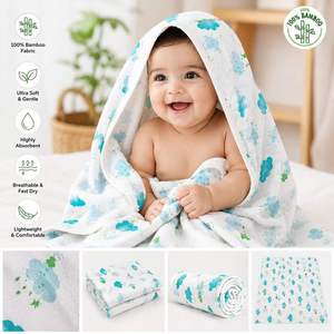 Newborn Bamboo Bath <b>Towel</b> Set Pack of 2 Ultra Soft Quick Dry Lightweight <b>Towels</b> with Cute Printed Patterns for Infants 40 x 81 - Product Image 1