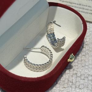 Boucles d'oreilles en argent pur S925, design de niche, style antique brossé, motif d'épi de blé, accessoires de mode basiques, luxe léger - Product Image 4