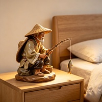 Estatua de Pescador Antiguo de Resina Personalizada BZY, Decoración Artesanal para Jardín Zen, Hogar, Oficina, Escritorio, Regalo Artístico, Venta al por Mayor B2B, OEM