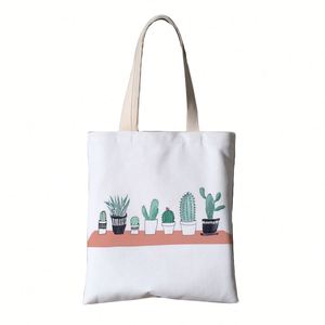 Bolsa de Mano Personalizada de Lona RPET Lavable de 8 oz, Bolsa Ecológica Reutilizable con Diseño de Cactus - Product Image 2