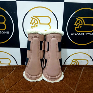 BRAND ZONE Bottes équestres en cuir verni pour chevaux, protections de tendons 8MM en néoprène et fausse fourrure, durables et confortables - Product Image 1