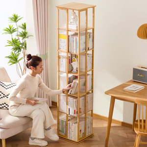 Estantería giratoria de bambú con forma poligonal, de pie, para almacenamiento sencillo en la sala de estar o para uso estudiantil. - Product Image 4