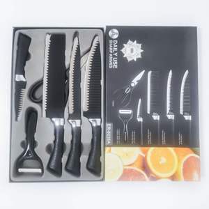 Fournitures de cuisine en gros, couteaux en acier inoxydable, ensemble de 6 couteaux noirs, couteau de chef antiadhésif - Product Image 2