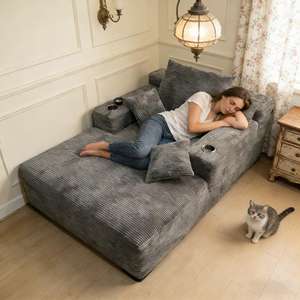 Sofá Modular Moderno para Villa, Tapizado, con Portavasos Integrados, Diseño Espacioso para Descansar, Esquinas Redondeadas Seguras para Niños, Sin Estructura - Product Image 1