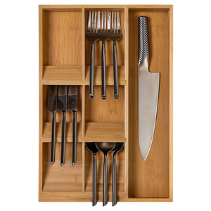 Compact Bamboo Kitchen Drawer Organizer for Silverware, Gadgets & Flatware