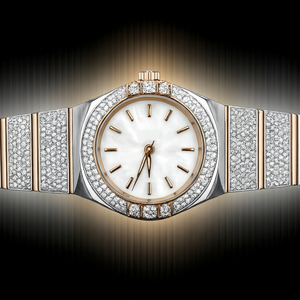Reloj de Lujo Premium para Mujer, Caja de Acero Inoxidable, Esfera Blanca Dorada, Cristal de Zafiro, Correa de Moissanita, Resistente al Agua 10m, Mecánico - Product Image 1