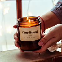 Bougie parfumée en verre ambré avec étiquette kraft, marque personnalisée, parfum d'ambiance pour la maison, vente en gros, OEM, ODM, fournisseur de marques privées