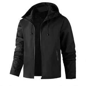Chaqueta Cortavientos Negra para Hombre con Cierre de Cremallera, Corte Regular, Ropa Casual para Exteriores, Temporada de Otoño, 100% Algodón, Anti-UV, Ecológica - Product Image 1