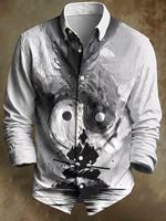 Herren Langarm-Freizeithemden mit Totenkopf-Gitarren-Print im Day-of-the-Dead-Stil, geknöpft, garmentgefärbt, atmungsaktiv
