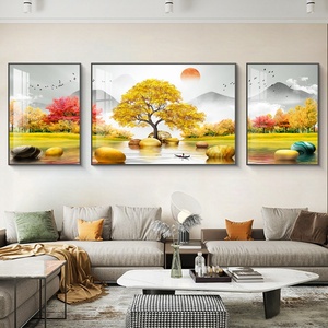 Pinturas de Porcelana y Cristal Hechas a Mano al por Mayor de Fábrica, Arte Mural de Paisajes Dorados, Pintura Tríptica Personalizada de Animales - Product Image 4