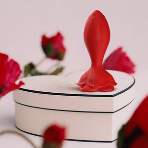 Borka en silicone souple en forme de rose veloutée 03, plug anal vibrant à base incurvée, étanche IPX7, 9 modes de vibration, sûr et confortable - Product Image 4