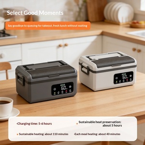 Boîte à lunch électrique sans fil alimentée par <span class=keywords><strong>batterie</strong></span>, en acier inoxydable, auto-chauffante sans eau, avec écran tactile intelligent et minuteur - Product Image 6