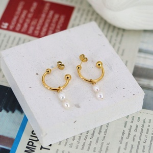Vintage Waterproof Stainless Steel Classic 14k 18k PVD Gold Plated <b>Earrings</b> Jewelry Women Fashion <b>Pearl</b> <b>Earrings</b> for Women - Product Image 2