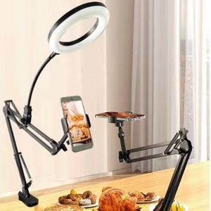 Soporte de teléfono tipo cantilever para escritorio, telescópico, ajustable en altura, para transmisión en vivo, clases en línea, selfies, fotografía con luz de relleno - Product Image 2
