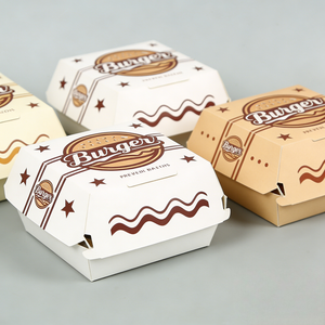 กล่องเบอร์เกอร์พิมพ์โลโก้สีเต็มรูปแบบสำหรับร้านอาหารฟาสต์ฟู้ด บริการเดลิเวอรี่ ขายส่ง กล่องเบอร์เกอร์แบบกำหนดเอง - Product Image 5