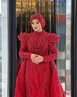 Robe de soirée musulmane à col haut avec jupe longue et perles Robes de réception de mariage Plus Size Robes de bal personnalisées 2025