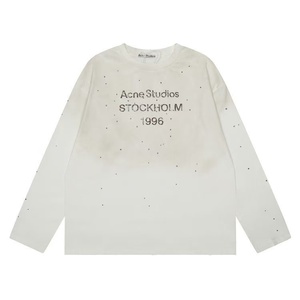 Camiseta de manga larga para hombre y mujer, estilo informal, con estampado de cielo estrellado con diamantes, letras envejecidas y efecto lavado, de alta resistencia. - Product Image 3