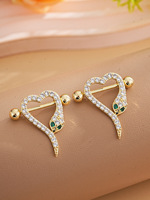 Anneau de piercing pour téton en forme de tête de serpent, plaqué or 18 carats, en acier inoxydable, zircon, bijoux de piercing tendance pour femmes, luxe léger