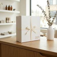 Custom High-End Eco Luxury Paperboard Rigid Gift Box Embossed Texture Ribbon Skincare Candle Packaging Square Shape Customizable