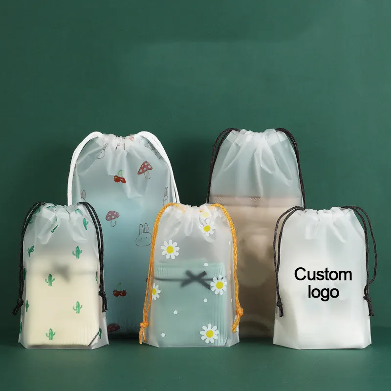 T1 Custom large Printed drawstring bag Plastic Frosted Bags Packaging poly Bag for clothes