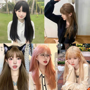 Perruque longue et droite de marque nationale avec frange latérale, densité 100, ligne de cheveux naturelle, en fibre haute température, perruque complète - Product Image 2