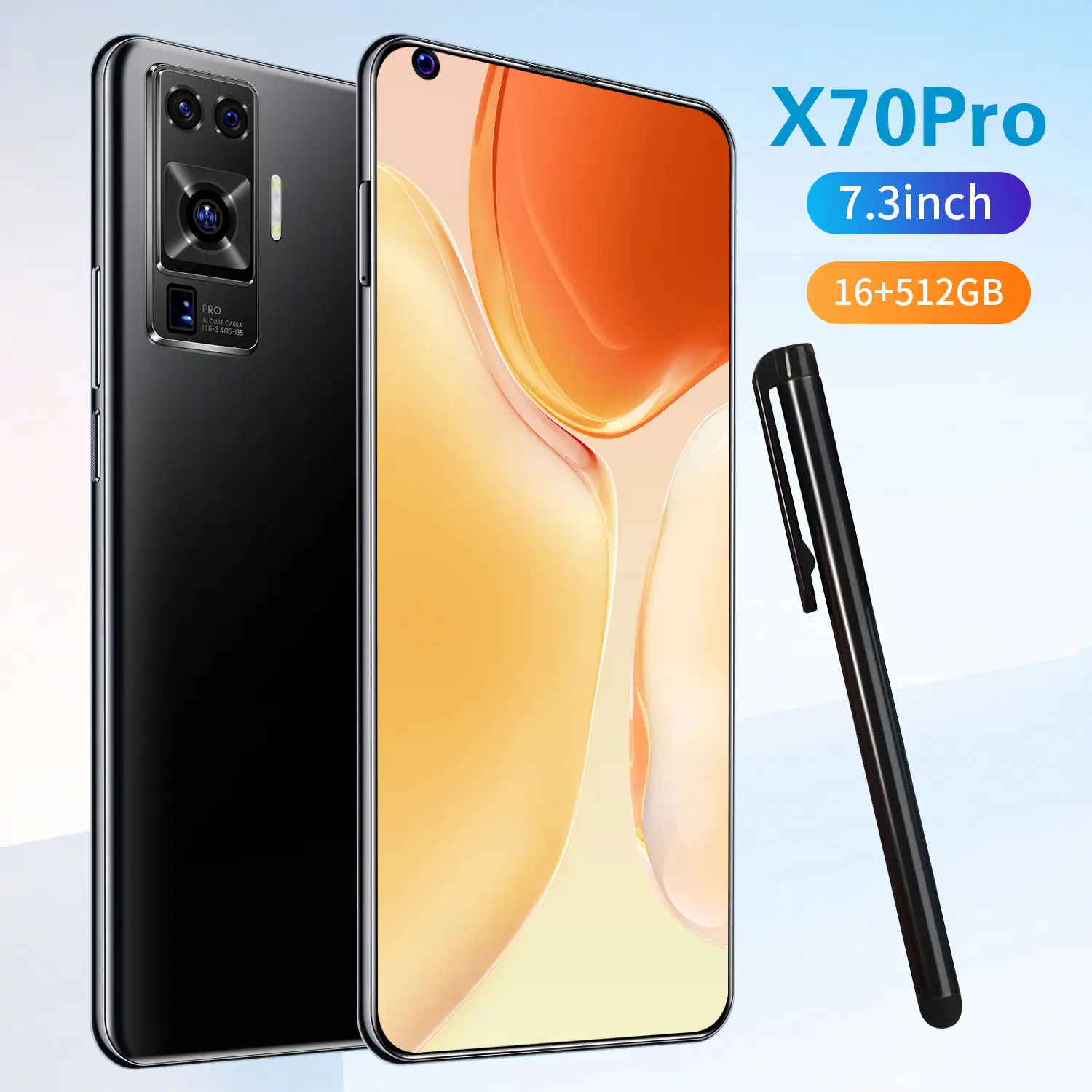 Cross-border hot sale X70Pro smartphone real 4G Android 10 real perforation 7.3 large screen 13 million pixels (8GB+256GB)