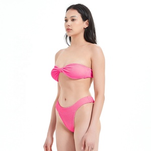 Traje de baño de tela arrugada sexy para mujer Bikini con patrón de serpiente sexy Traje de baño bandeau de cintura alta con Copa grande sostenible - Product Image 5