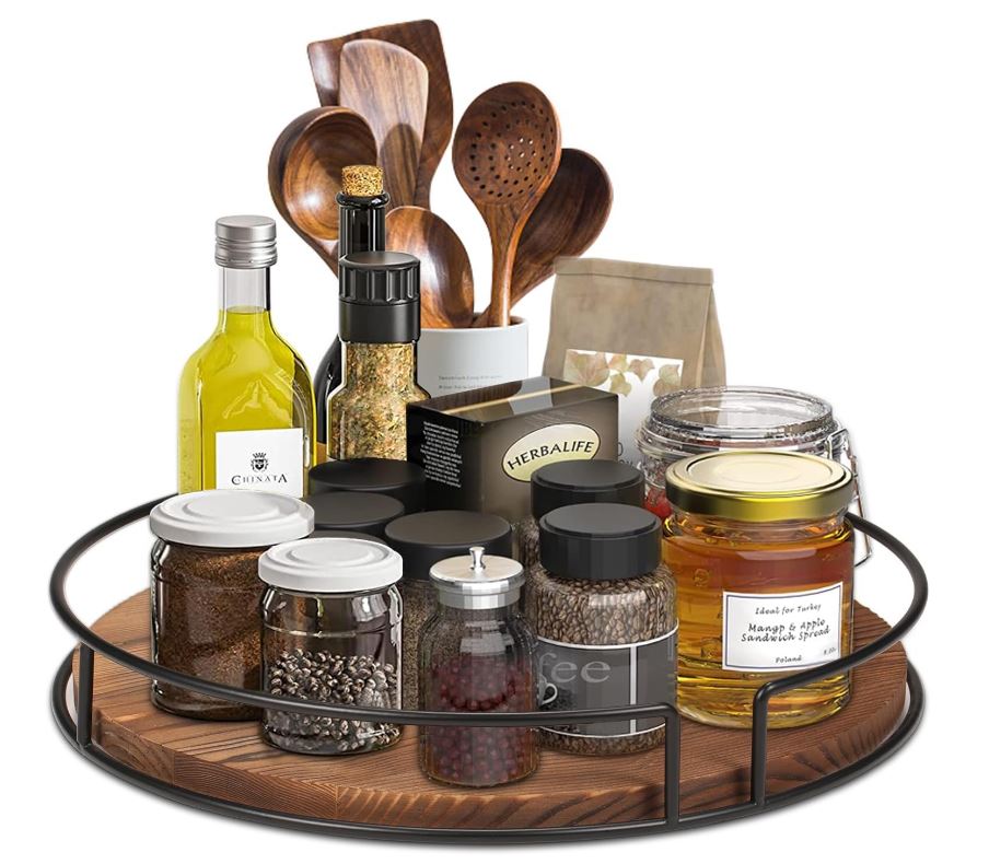 13-inch Custom Wood Lazy Susan Standing Type Kitchen Organizer for Spice Fridge Pantry & Countertop Storage Table Installation