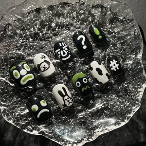 Ongles en acrylique personnalisés à presser pour hommes, faits à la main, couvrance totale, motif papillon, forme stiletto et carrée, réutilisables, kit d'ongles artificiels avec colle - Product Image 4