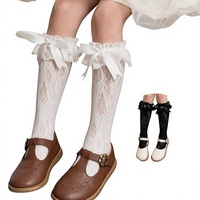 Calcetines de media pantorrilla con diseño de encaje de malla calada y cuentas adornadas estilo lolita, dulces, de verano, para niños, de nailon.