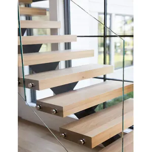 50-100mm עבה צף עץ שרשראות מדרגות אלון עץ שרשראות מדרגות מודרני יוקרה מקורה עץ מדרגות
