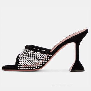 Sandalias de verano para mujer con parte superior de malla, zapatos de punta abierta, con diamantes brillantes, mules de rejilla, tacones altos tipo kitten para damas - Product Image 4