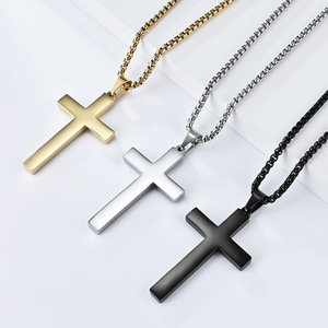 <b>Cross</b> Necklace Stainless Steel Unisex Pendant Geometric Design Sweater <b>Chain</b> Jewelry - Product Image 1