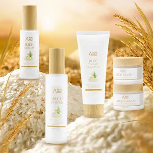 Private Label Vegan Organic Natural Rice Skin Care Set Facial Whitening Lightening Rice Skin Care Products