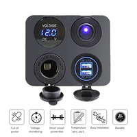 Chargeur USB 4 en 1 pour voiture, panneau de commande, voltmètre LED 12V, interrupteur marche/arrêt, prise allume-cigare pour véhicule