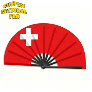 Abanicos Plegables con la Bandera de Suiza al por Mayor, Abanico Personalizado Impreso para Carnaval, Boda, Festival, Agencia de Viajes, Regalo - Product Image 1