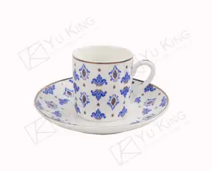 Factory Manufacturer Supplier Competitive Price Tea Cup and Saucer Ceramic Cup Set China New Bone China Blue Pattern Design cups and saucers