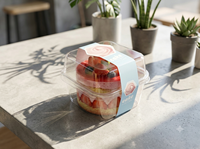 Boîtes à gâteaux transparentes carrées en blister de 250 ml, contenants pour fruits, poudings, glaces avec couvercles, boîtes à desserts en gros