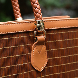 Bamboo Woven Tote <b>Bag</b> Vintage Chinese Style Handmade Brown Solid Color Women's <b>Bag</b> - Product Image 3