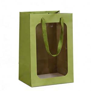 Bolsas de Papel Verde Personalizadas con Ventanas Transparentes, Ideales para Empacar Flores Secas, Flores Frescas y Regalos Florales - Product Image 1