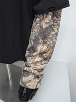 T-shirt noir à épaules tombantes personnalisé en coton épais à double couche tricotée, camouflage, manches longues pour hommes