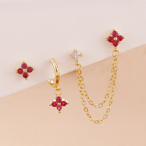 <span class=keywords><strong>Damila</strong></span> Zierliche 925 Sterling Silber 18k Vergoldete Kleeblatt Vierblättrige Zirkon Ohrstecker Creolen Hängeohrringe Sets für Damen - Product Image 3