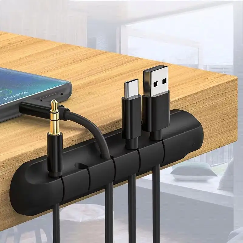 Desktop Kabel Winder Organizer 3/5/7 Lubang Silikon USB Kabel Pemegang Kawat Kabel Ditarik USB Kabel Klik Pemegang