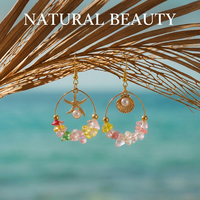 Boucles d'oreilles pendantes asymétriques RINHOO Bohemia en forme d'étoile de mer et de coquillage pour femme, vintage, colorées, avec pierres irrégulières et perles, bijoux de plage