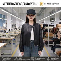 Veste courte en PU style coréen, col montant, fermeture éclair, écologique, pour femme, nouvelle collection automne, élégante, décontractée, sans lavage