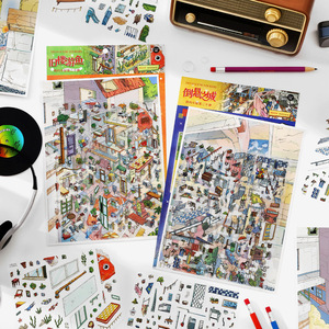 4 autocollants par paquet, série My Little House, Vol. 20 autocollants <span class=keywords><strong>de</strong></span> paysages, puzzle créatif, jouets anti-stress pour collage <span class=keywords><strong>de</strong></span> journal - Product Image 4