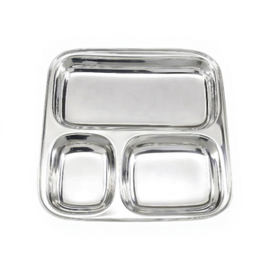 Plateaux Thali en acier inoxydable à 3 compartiments pour la restauration, les mariages et les événements – Durables et compatibles lave-vaisselle - Product Image 1